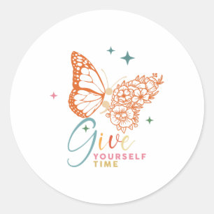 Sticker Rond Votre temps Fleur Papillon Mental Santé Aware