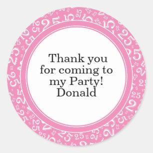 Sticker Rond Votre texte 25ème motif numérique aléatoire Rose/