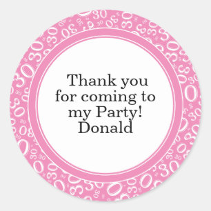 Sticker Rond Votre texte 30ème motif numérique aléatoire rose/
