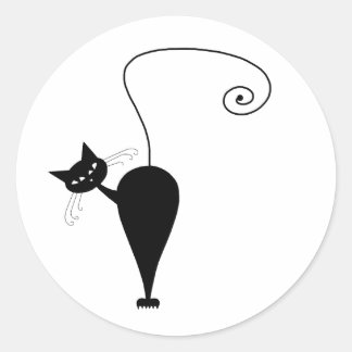 Sticker Rond Votre texte - Caractère Chat Noir Pose 6