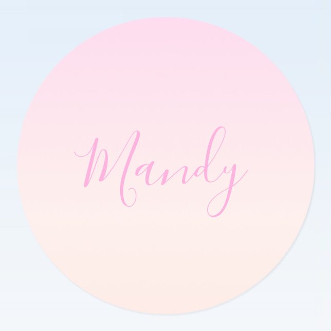 Sticker Rond Votre texte | Élégant Script & Soft Blush Pink Omb (Créateur téléchargé)