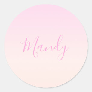 Sticker Rond Votre texte   Élégant Script & Soft Blush Pink Omb