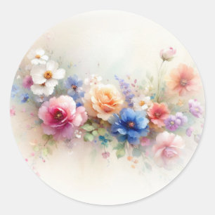 Sticker Rond Votre texte personnalisé Fleurs aquarelles élégant