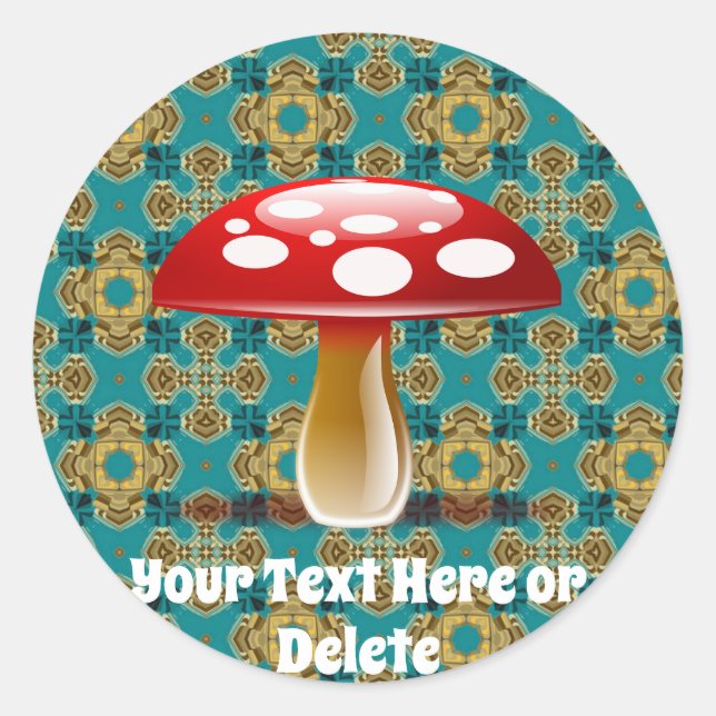 Sticker Rond Votre texte Retro Turquoise Vert & Rouge Amanita C (Devant)