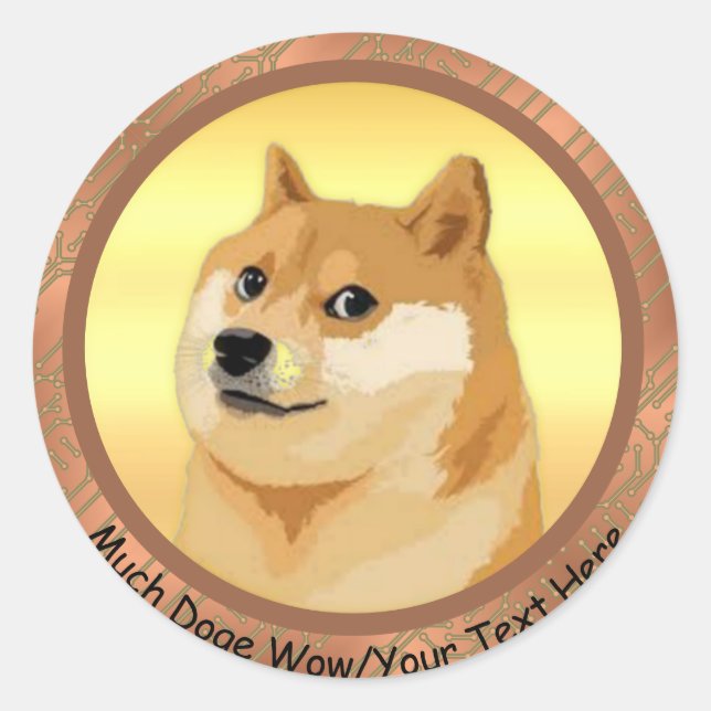 Sticker Rond Votre texte Rose Gold Dogecoin Crypto Beaucoup Dog (Devant)