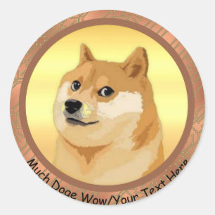 Sticker Rond Votre texte Rose Gold Dogecoin Crypto Beaucoup Dog