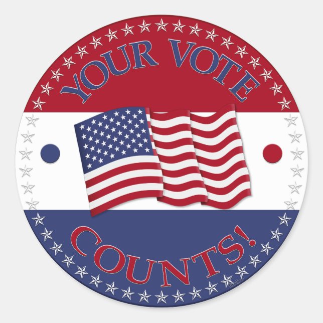 Sticker Rond Votre vote compte avec un drapeau américain (Devant)