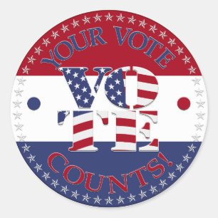 Sticker Rond Votre Vote Compte USA Drapeau V O T E !