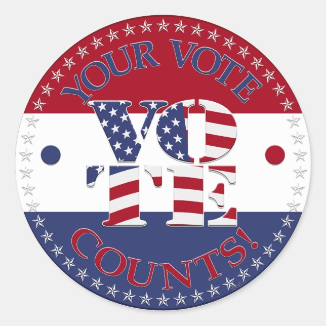 Sticker Rond Votre Vote Compte USA Drapeau V O T E ! (Devant)