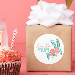 Sticker Rond Vous aime maman calligraphie cadre floral