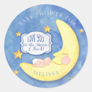 Sticker Rond Vous aimez à la lune et le Baby shower arrière
