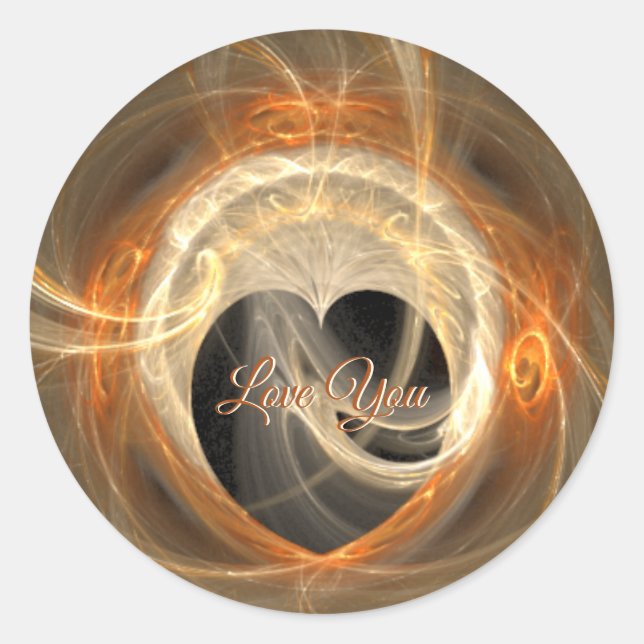 Sticker Rond Vous aimez | Orange Heart Swirl Fractal (Devant)