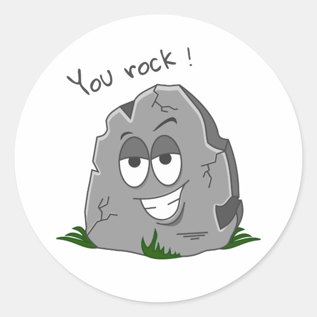 Sticker Rond Vous assurez ! Drôle pierre grise de dessin animé (Devant)