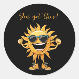 Sticker Rond Vous Avez Ce Soleil-Drôle-Souriant avec Lunettes d