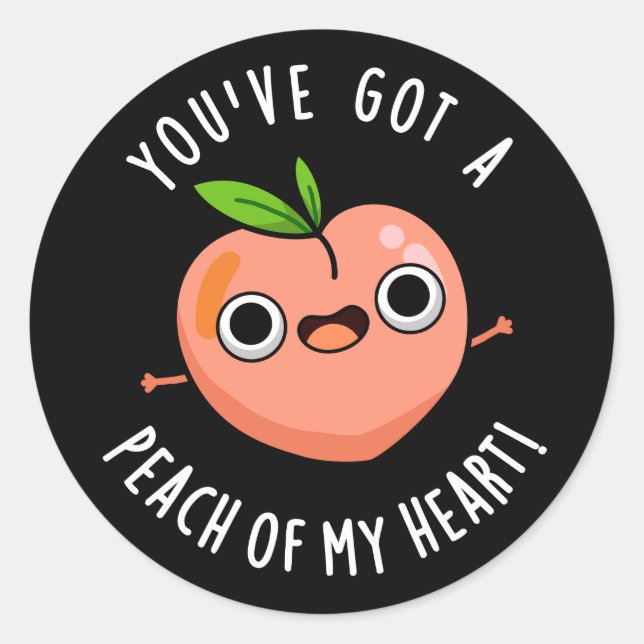 Sticker Rond Vous avez une Pêche de mon coeur Fruit Pun Dark BG (Devant)