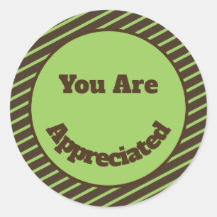 Sticker Rond Vous Êtes Apprécié Brown Green Stripes Merci