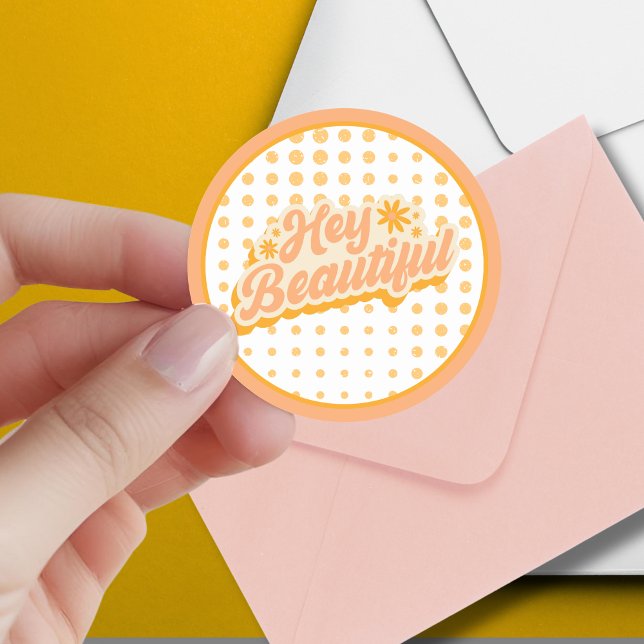 Sticker Rond Vous êtes Belle années 60 Vintage rose et orange (Créateur téléchargé)