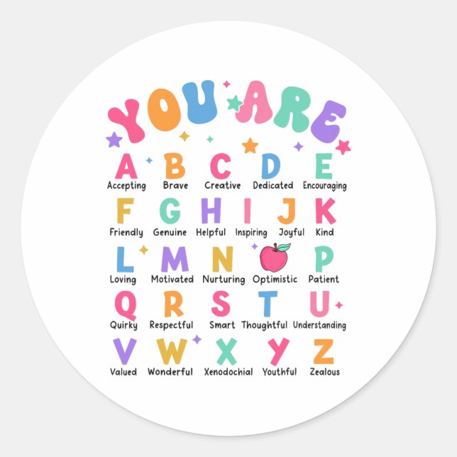 Sticker Rond Vous êtes des lettres alphabet apprendre abc inspi (Devant)