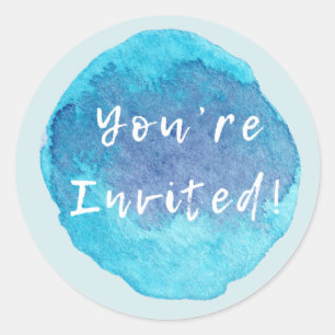 Sticker Rond Vous êtes Invité Aquarelle Blues