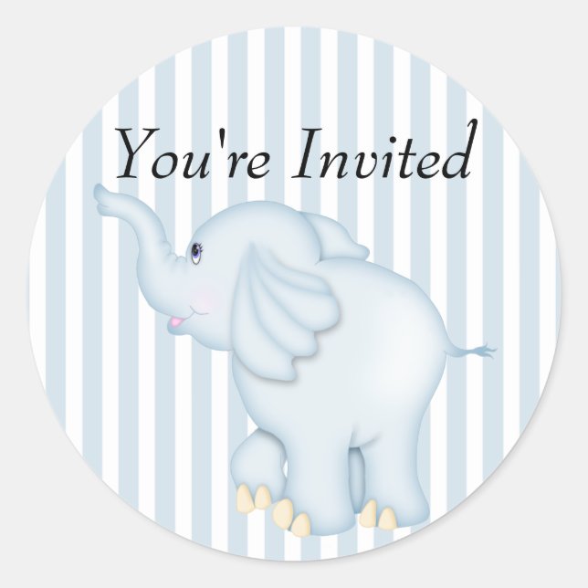 Sticker Rond Vous êtes invité Baby shower Blue Elephant (Devant)