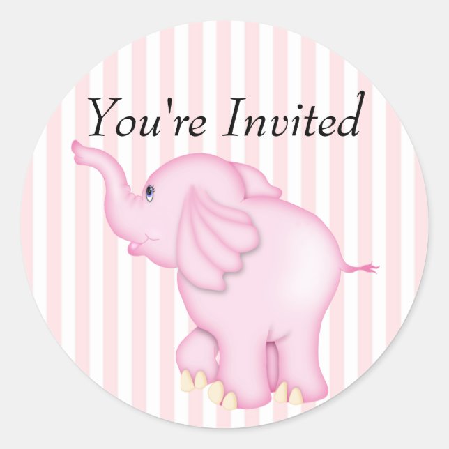 Sticker Rond Vous êtes invité Baby shower d'éléphant rose (Devant)