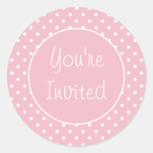 Sticker Rond Vous êtes invité Pale Rose Polka Enveloppe Sceau