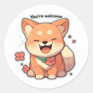 Sticker Rond Vous êtes les bienvenus Anime Happy Dog