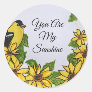 Sticker Rond Vous êtes mon soleil Happy Bird Sunflowers