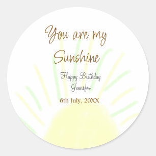 Sticker Rond Vous êtes mon soleil jaune pastel anniversaire ajo