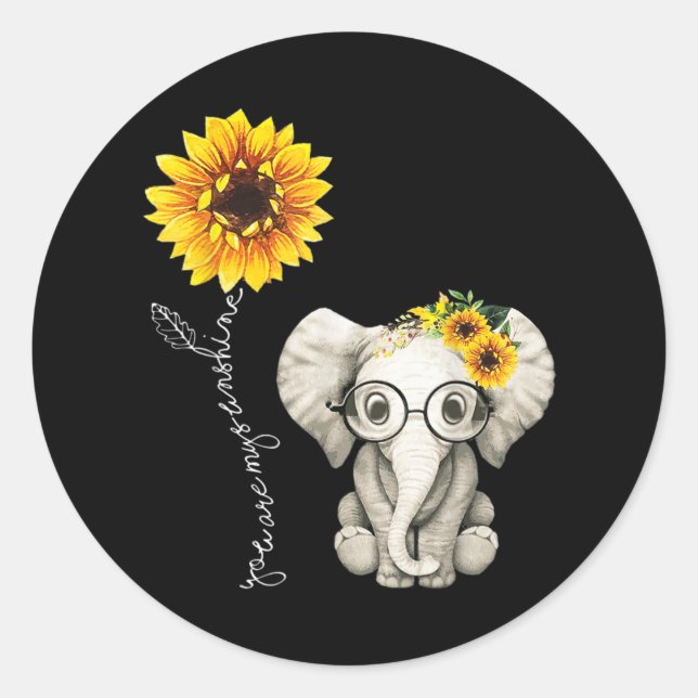Sticker Rond Vous Êtes Mon Sunshine Hippie Sunflower Elephant (Devant)