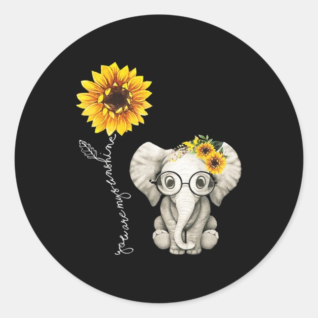 Sticker Rond Vous Êtes Mon Sunshine Hippie Sunflower Elephant C (Devant)