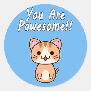 Sticker Rond Vous êtes Pawesome !! Chat tigré roux Écriture bla