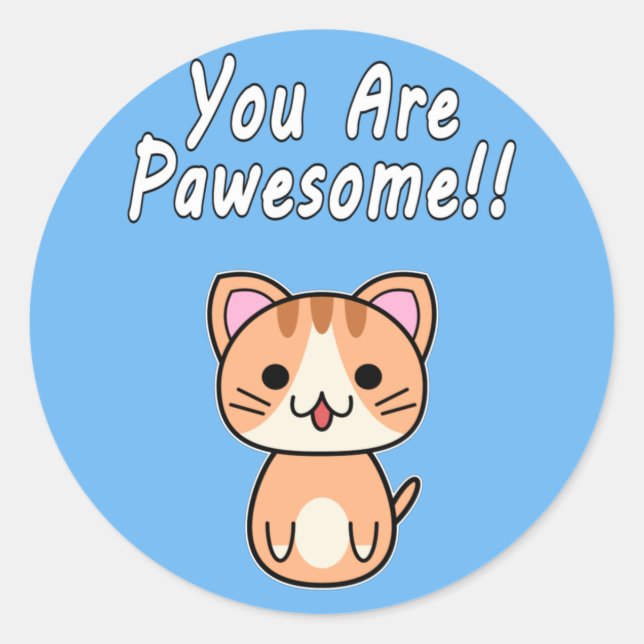 Sticker Rond Vous êtes Pawesome !! Chat tigré roux Écriture bla (Devant)