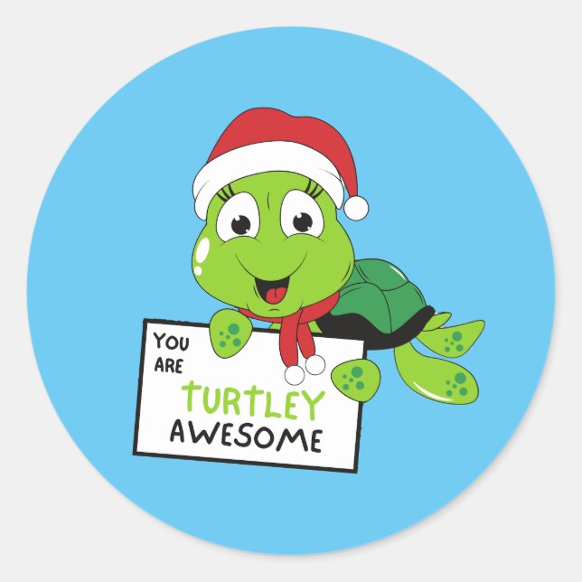 Sticker Rond Vous Êtes Turtley Awesome Funny Turtle Puns Bleu (Devant)