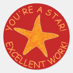 Sticker Rond Vous êtes une étoile Bon travail Starfish Professe