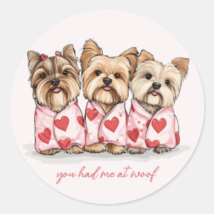 Sticker Rond Vous M'Avez Eu À Woof Valentines Day Yorkie Dogs