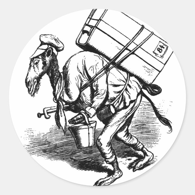 Sticker Rond Vous ne voyagez pas léger - Camel portant des sacs (Devant)