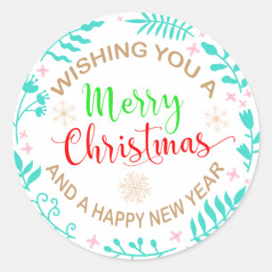 Sticker Rond vous souhaitant un joyeux Noël et une bonne anné