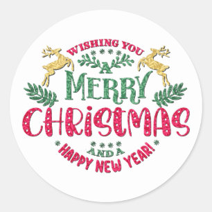 Sticker Rond Vous souhaitant un Joyeux Noël et une Bonne Année