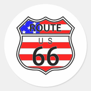 Sticker Rond Voyage 66 Autoroute Avec Drapeau