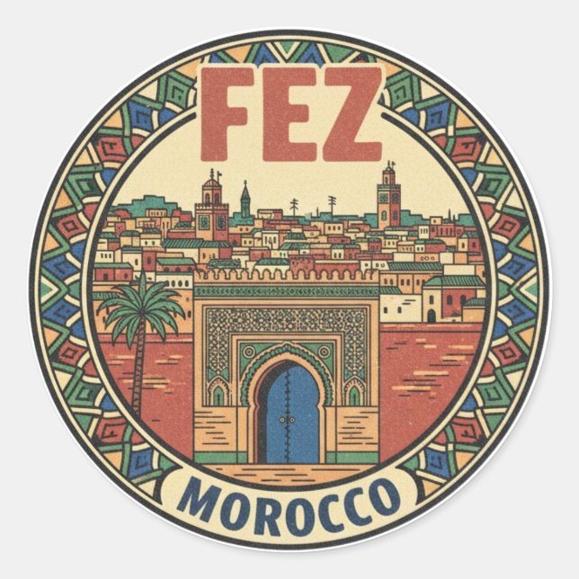 Sticker Rond Voyage à Fès Maroc (Devant)