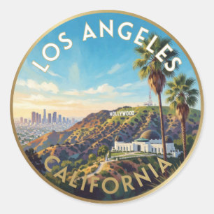 Sticker Rond Voyage à Los Angeles Californie Hollywood