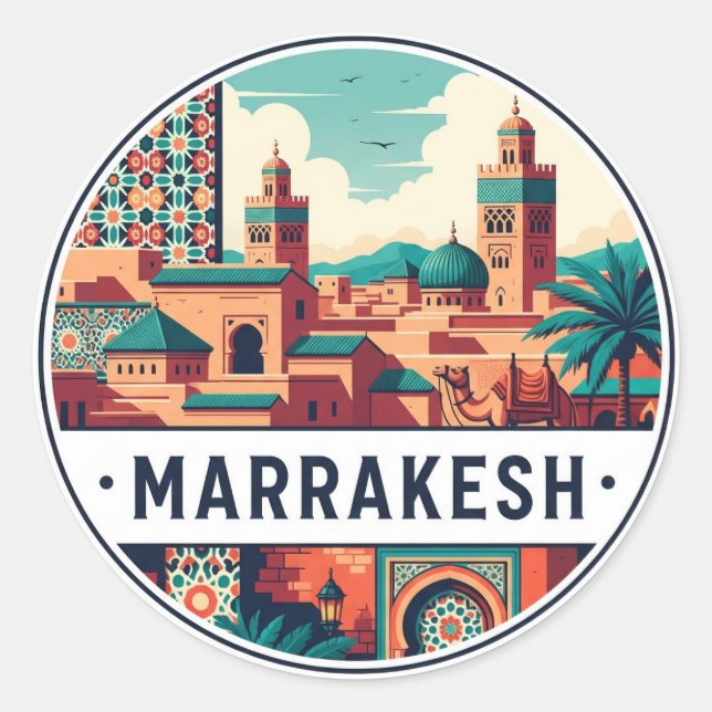 Sticker Rond Voyage à Marrakech Maroc (Devant)