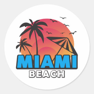 Sticker Rond Voyage à Miami Beach Rétro Élégant 