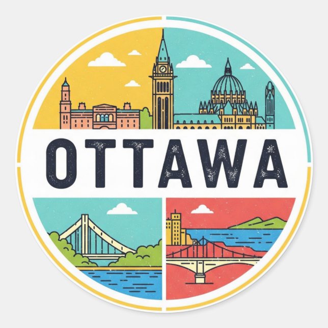 Sticker Rond Voyage à Ottawa Canada (Devant)