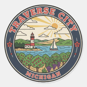 Sticker Rond Voyage à Traverse City Michigan
