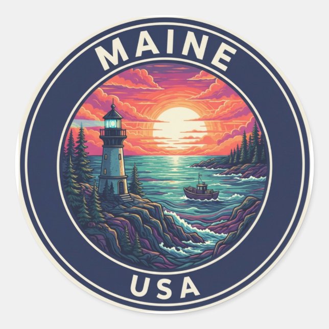 Sticker Rond Voyage au phare du Maine (Devant)
