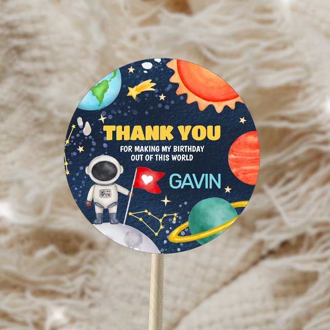 Sticker Rond Voyage autour du Soleil Extérieur Anniversaire (Trip Around the Sun Outer Space Birthday Party Sticker)