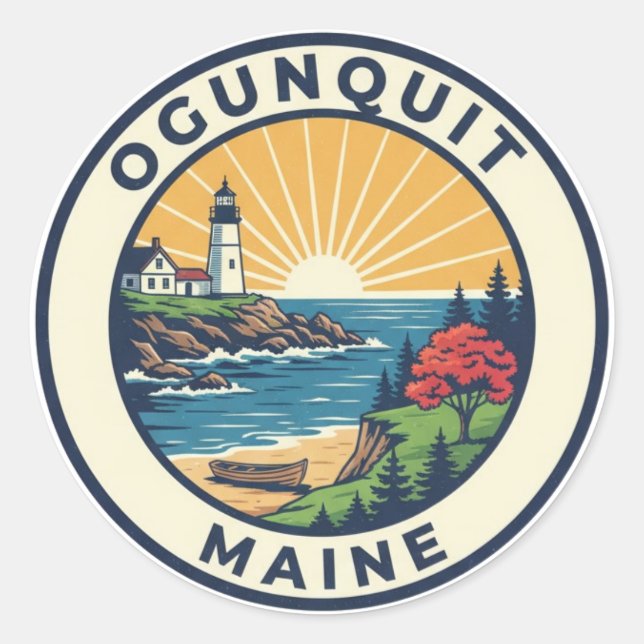 Sticker Rond Voyage dans le Maine à Ogunquit (Devant)