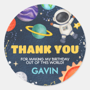 Sticker Rond Voyage dans l'espace autour de la fête d'anniversa